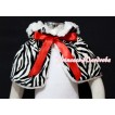 Black White Zebra Reversible Shawl Coat with Red Ribbon 