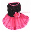 Black Sparkle Crystal Glitter Sleeveless Hot Pink Flower Gauze Skirt Pet Dress DC050 