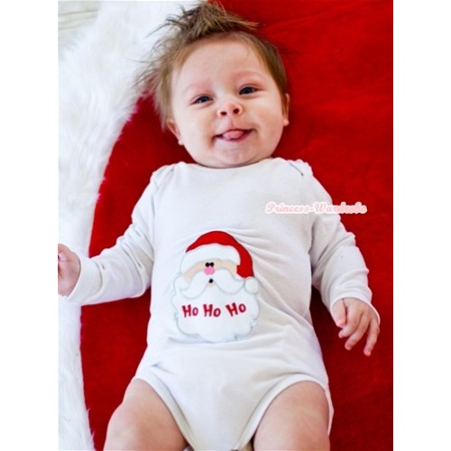 White Long Sleeve Baby Jumpsuit with Santa Claus Print LS210 