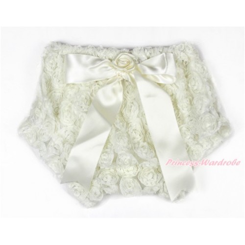 Cream White Romantic Rose Panties Bloomers With Cream White Bow BR46 