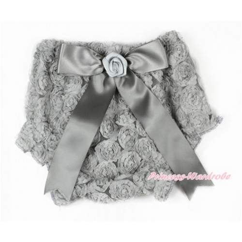 Grey Romantic Rose Panties Bloomers With Grey Bow BR50 