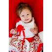 White Baby Pettitop with Bunch of Red White Rosettes &Red Bow with White Cherry Newborn Pettiskirt  NG1089 