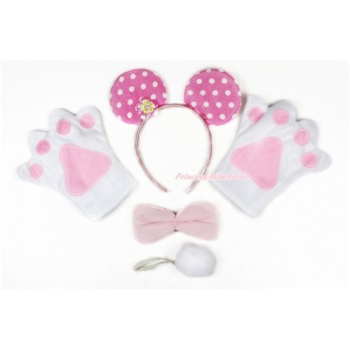 Polka Dots Mouse 4 Piece Set in Ear Headband, Tie, Tail , Paw PC067 