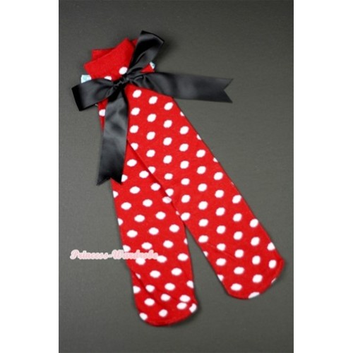 Red White Polka Dots Cotton Stocking Sock with Black Big Bow SK86 