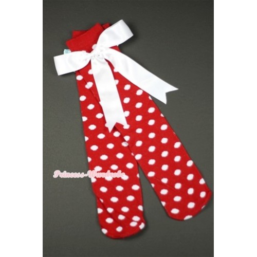 Red White Polka Dots Cotton Stocking Sock with White Big Bow SK87 