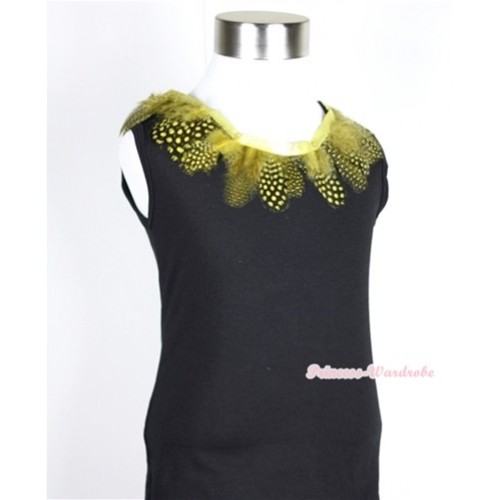 Black Tank Top with Yellow Feather Laing T503 