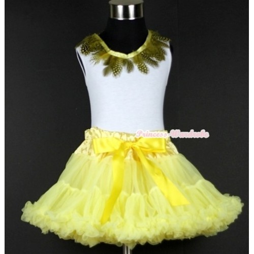 White Tank Top with Yellow Feather Lacing With Yellow Pettiskirt MG309 