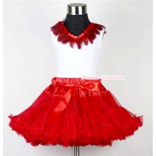 White Tank Top with Red Feather Lacing With Red Pettiskirt MG311 