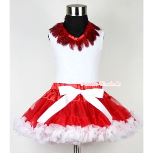 White Tank Top with Red Feather Lacing With Red White Pettiskirt MG312 