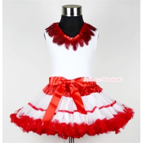 White Tank Top with Red Feather Lacing With Red White Trim Pettiskirt MG313 