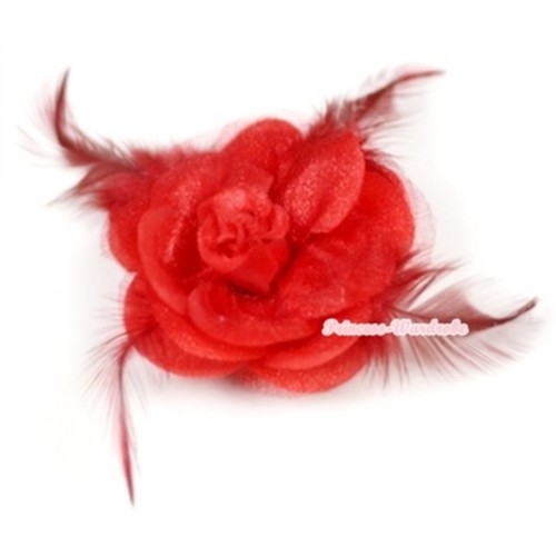 Red Rosettes Feather Hair Clip H524 