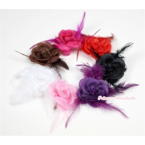 LOT 7 Rosettes Feather Hair Clip H541 