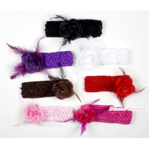 Lot 7 Headband With Rosettes Feather Hair Clip H543 