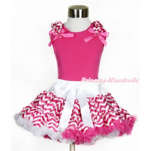Hot Pink Tank Top With Hot Pink White Wave Ruffles & Hot Pink White Dots Bows With Hot Pink White Wave Pettiskirt MG867 