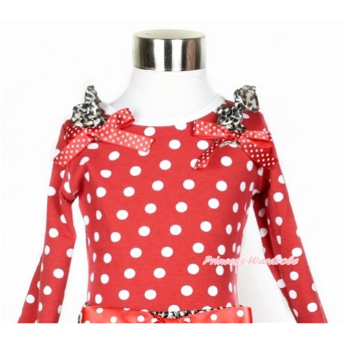Xmas Minnie Dots Long Sleeve Top with Leopard Ruffles & Minnie Dots Bow TO307 