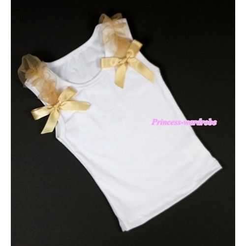 White Tank Top with Goldenrod Ruffles and Goldenrod Bow T472 