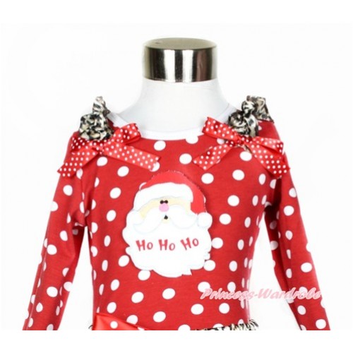 Xmas Minnie Dots Long Sleeves Top With Leopard Ruffles & Minnie Dots Bow with Santa Claus Print TO310 