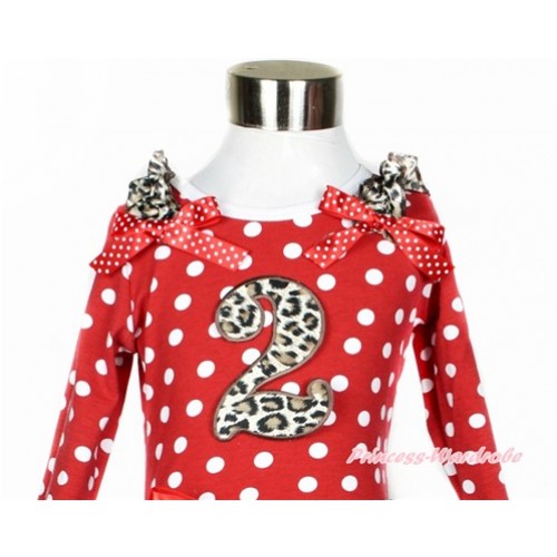 Minnie Dots Long Sleeves Top With Leopard Ruffles & Minnie Dots Bow with 2nd Leopard Birthday Number Print TO314 