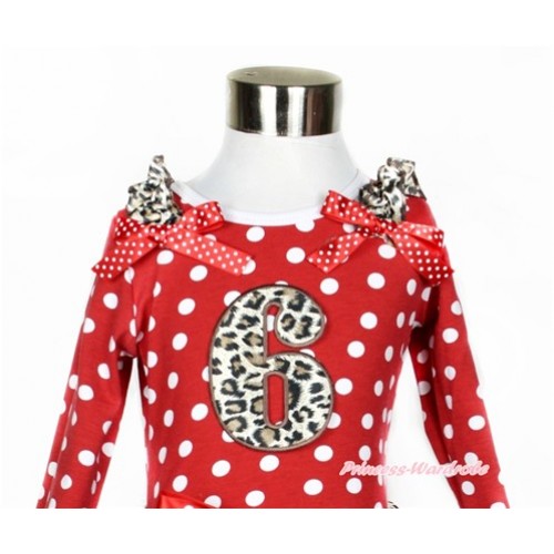 Minnie Dots Long Sleeves Top With Leopard Ruffles & Minnie Dots Bow with 6th Leopard Birthday Number Print TO318 