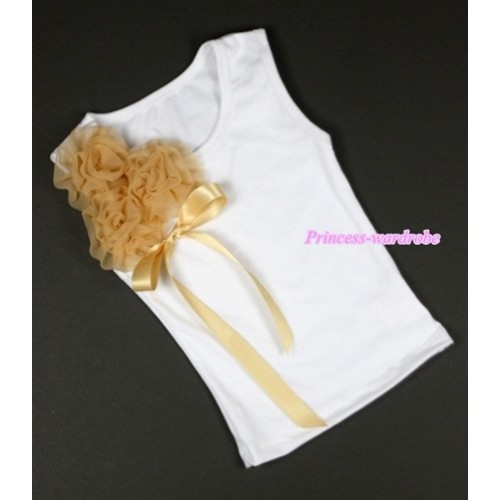 White Tank Top with Bunch of Goldenrod Rosettes and Goldenrod Bow TB220 