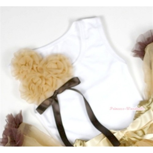 White Tank Top with Bunch of Goldenrod Rosettes and Brown Bow TB222 
