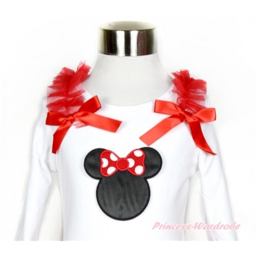 White Long Sleeves Top with Red Ruffles & Red Bow & Minnie Print TW413 