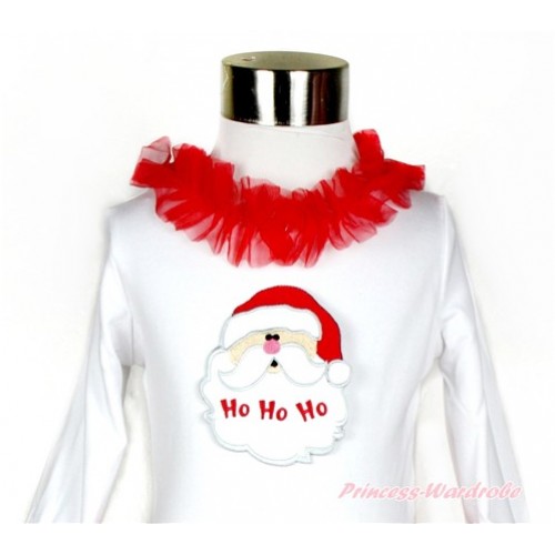 Xmas White Long Sleeves Top with Red Lacing With Santa Claus Print TO324 