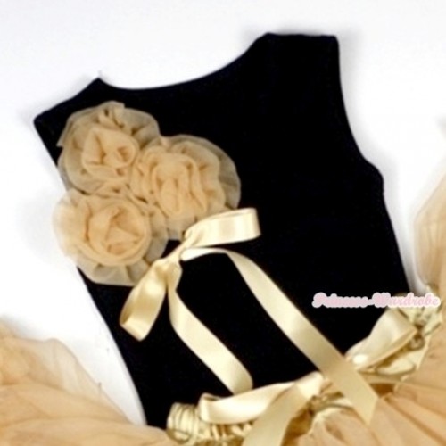 Black Tank Top with Bunch of Goldenrod Rosettes& Goldenrod Bow TB226 