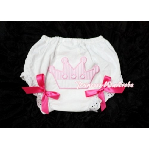 Sweet Crown Print White Panties Bloomers with Hot Pink Bows LD24 