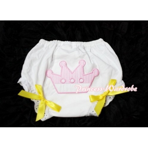 Sweet Crown Print White Panties Bloomers with Yellow Bows LD29 