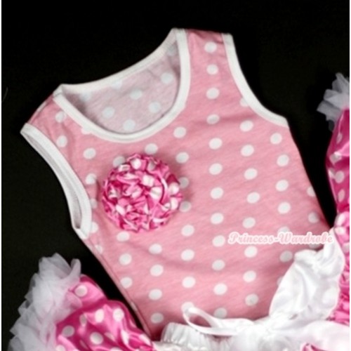 Light Pink White Dots Tank Tops with One Dark Hot Pink White Dots Rose TP111 