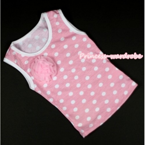 Light Pink White Dots Tank Tops with One Light Pink Rose TP112 