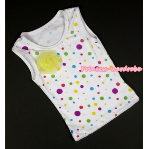 White Rainbow Dots Tank Tops with One Yellow Rose TP119 