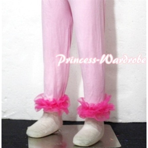 Pink Cotton Leggings Trousers with Hot Pink Ruffles TU19 