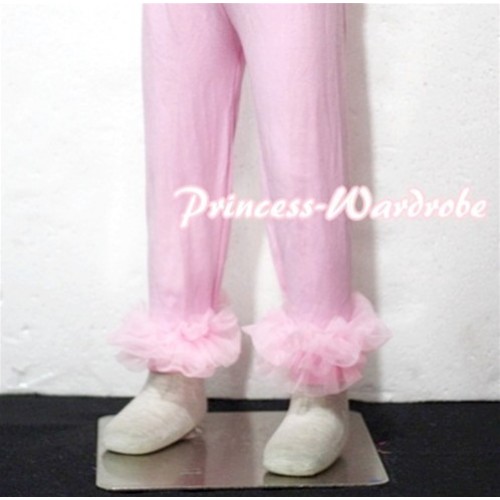 Pink Cotton Leggings Trousers with Light Pink Ruffles TU21 
