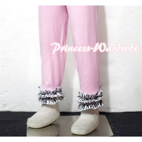 Pink Cotton Leggings Trousers with Zebra Ruffles TU22 