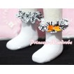 Plain Style Pure White Socks with Zebra Ruffles and Bow H201 