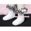 Plain Style Pure White Socks with Purple Leopard Ruffles and Bow H205 