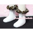 Plain Style Pure White Socks with Black Leopard Ruffles and Bow H206 