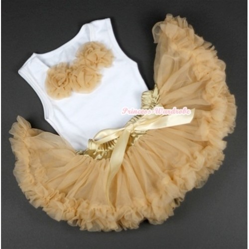 White Baby Pettitop with Goldenrod Rosettes with Goldenrod Newborn Pettiskirt NG1091 
