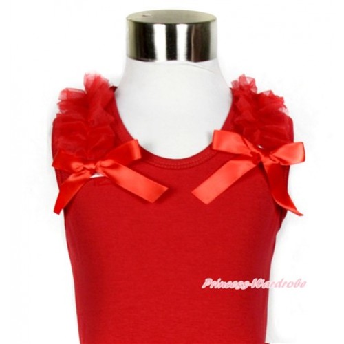 Red Tank Top with Red Ruffles and Red Bow TN090 