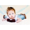 White Baby Pettitop with Brown Rosettes with Light Blue Brown Newborn Pettiskirt NG1017 