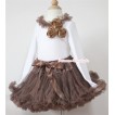 Brown Pettiskirt with Matching White Long Sleeves Top with Bunch of Brown Satin Rosettes & Brown Lacing MW84 