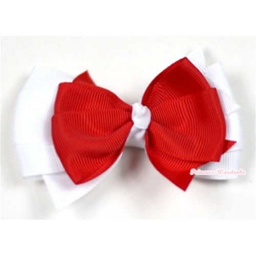 Red White Ribbon Bow Hair Clip H544 