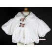 White Hairy Soft Fur with Rose Bow Shawl Coat SH35 