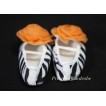 Baby Zebra Crib Shoes with Orange Rosettes S03 
