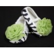 Baby Zebra Crib Shoes with Lime Green Rosettes S10 