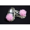Baby Leopard Crib Shoes with Light Pink Rosettes S12 
