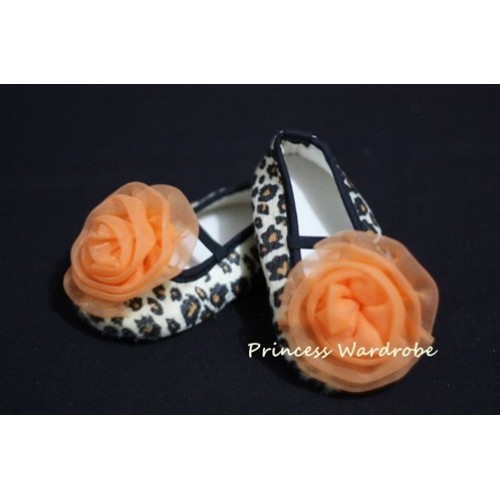Baby Leopard Crib Shoes with Orange Rosettes S14 