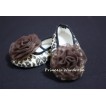 Baby Leopard Crib Shoes with Coffee Brown Rosettes S19 